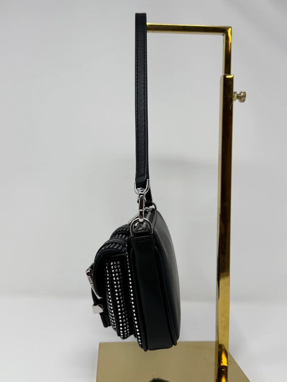 Michael Kors Zoe Black Rhinestone Suede Pochette Shoulder Bag Y2K